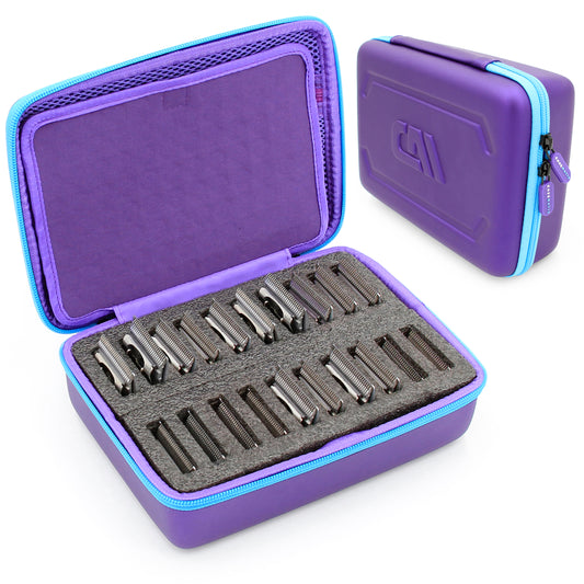 CASEMATIX Clipper Blade Holder For 20 Blades, Hair Clipper Guard Case For Barbers or Stylist Compatible with Andis, Oster, Wahl, Babyliss Metal Guards