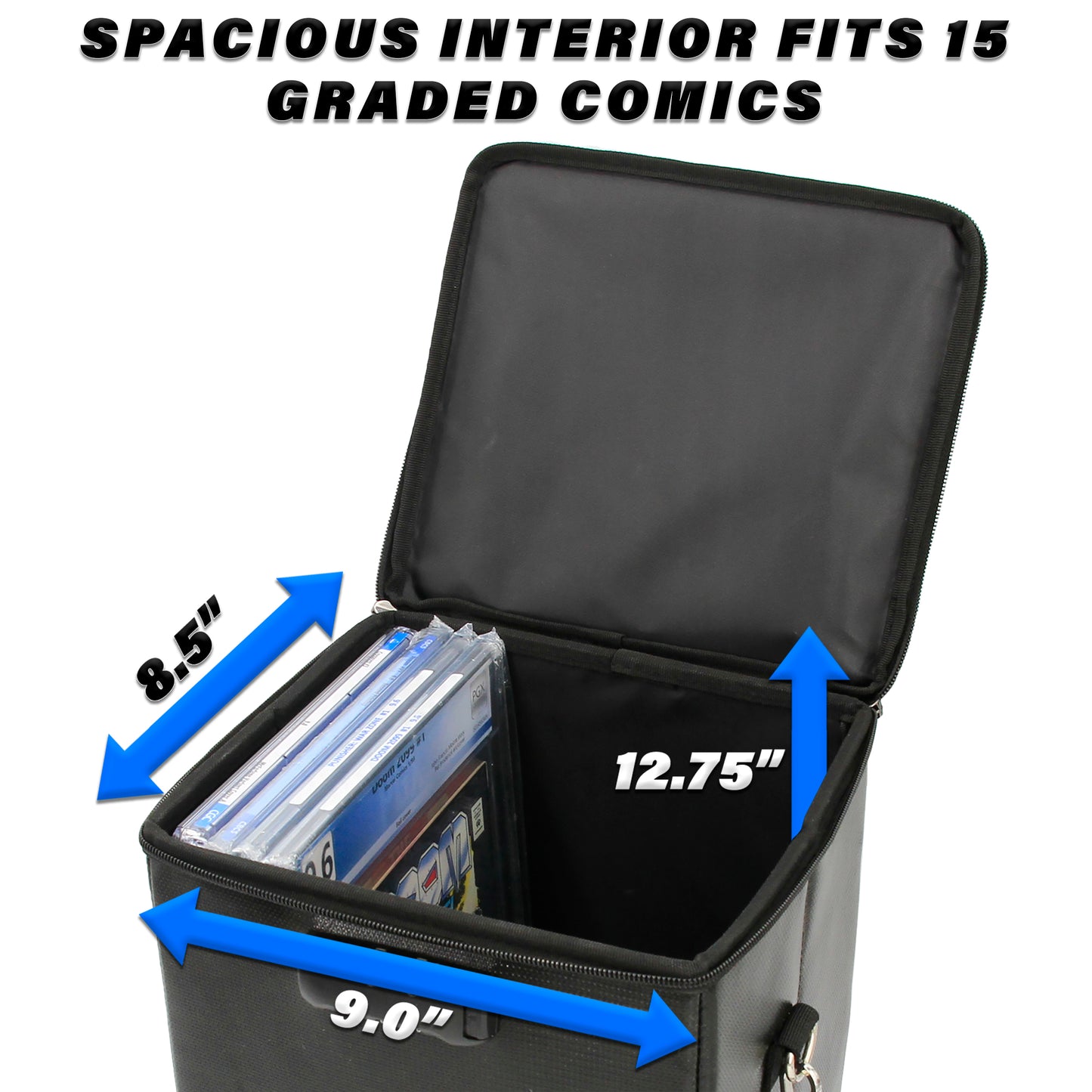 CASEMATIX Graded Comic Book Storage Fits 15 CGC Graded Comics, Hard Shell Fire Resistant Comic Book Bin with Three Padded Comic Book Box Dividers