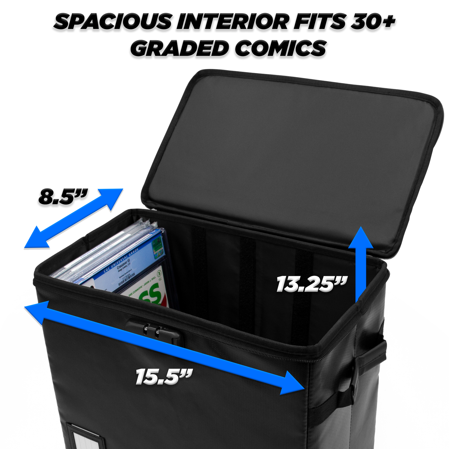 CASEMATIX Graded Comic Book Storage Fits 30 CGC Graded Comics, Fire Resistant Comic Book Bin with Three Comic Book Dividers and Zipper Lock (3 Pack)