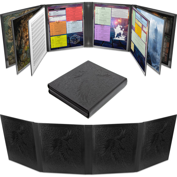 Faux Leather 12-Panel Deluxe DM Screen – Folding GM Screen with 4 Swing-Out Panels for TTRPGs (Inserts Not Included)